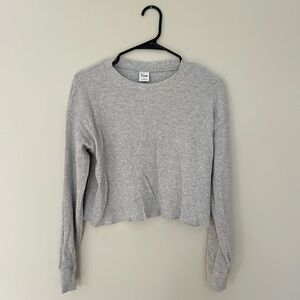 Aritzia TNA Gray Crop Thermal Crew Neck